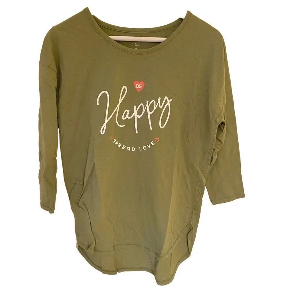 New directions studio medium 3/4 sleeve be happy spread love green